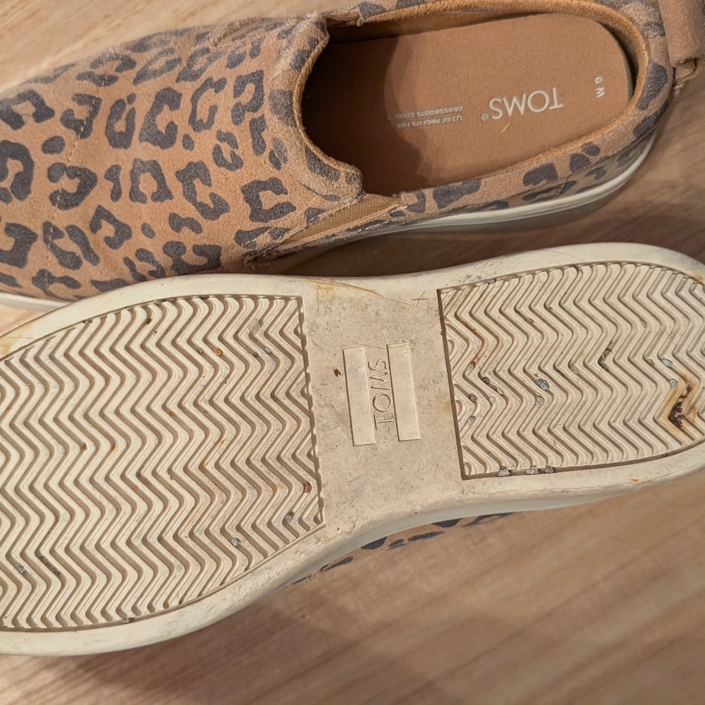 TOMS Tan and Black Leopard Slip-Ons - Picture 3 of 4
